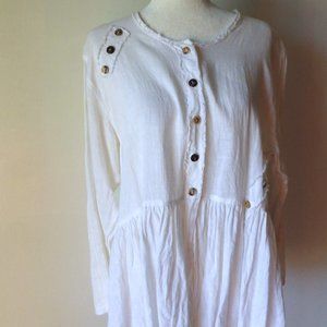 Boho BEDIL Top/ White Linen/ Loose and Flouncy/Size Medium